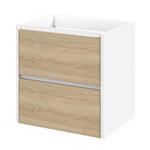 Meubelset Tiger Reverse 60 cm Met 2 Lades Natural Eik - Mat Wit incl Oval Wastafel Hoogglans Wit