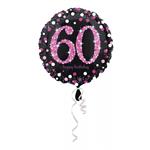 60 Jaar Helium Ballon Zwart Roze Leeg 45cm