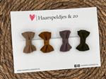 Haarstrik Mila setje 17 - set van vier strikken - suede - alligatorclip - taupe - cognac - lila - gr