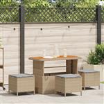 vidaXL 4-delige Tuinset met kussens poly rattan acaciahout beige
