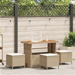 vidaXL 4-delige Tuinset met kussens poly rattan acaciahout beige