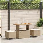 vidaXL 3-delige Tuinset met kussens poly rattan acaciahout beige