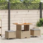 vidaXL 3-delige Tuinset met kussens poly rattan acaciahout beige