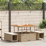 vidaXL 3-delige Tuinset met kussens poly rattan acaciahout beige