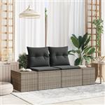 vidaXL Tuinbank 2-zits met opbergruimte en kussens poly rattan grijs