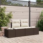 vidaXL Tuinbank 2-zits met opbergruimte en kussens poly rattan bruin
