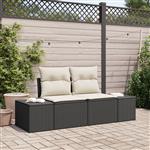 vidaXL Tuinbank 2-zits met opbergruimte en kussens poly rattan zwart