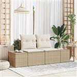 vidaXL Tuinbank 2-zits met kussens poly rattan beige