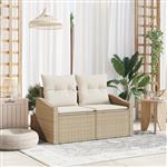 vidaXL Tuinbank 2-zits met kussens poly rattan beige