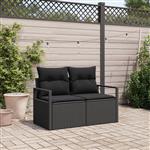 vidaXL Tuinbank 2-zits met kussens poly rattan zwart