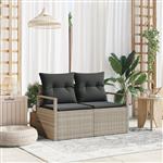 vidaXL Tuinbank 2-zits met kussens poly rattan grijs