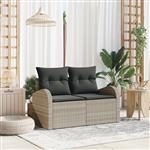 vidaXL Tuinbank 2-zits opbergruimte en kussens poly rattan lichtgrijs