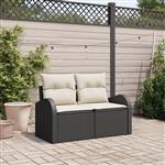 vidaXL Tuinbank 2-zits met opbergruimte en kussens poly rattan zwart