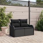 vidaXL Tuinbank 2-zits met kussens poly rattan zwart
