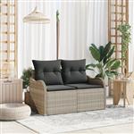 vidaXL Tuinbank 2-zits met kussens poly rattan lichtgrijs