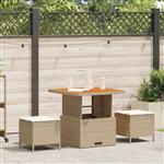 vidaXL 3-delige Tuinset met kussens poly rattan acaciahout beige