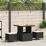 vidaXL 3-delige Tuinset met kussens poly rattan acaciahout zwart