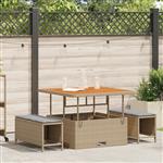 vidaXL 3-delige Tuinset met kussens poly rattan acaciahout beige