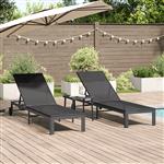 vidaXL Ligstoel met kussen 2-persoon 3 pcs Zwart poly rattan