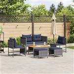 vidaXL 6-delige tuinset met kussens grijs poly rattan