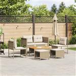 vidaXL 6-delige tuinsofa set met kussens beige poly rattan