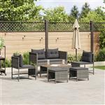 vidaXL 6-delige tuinsofa set met kussens in het grijs van poly rattan