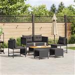 vidaXL 6-delige tuinset met kussens in zwart poly rattan