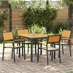 vidaXL Buitenstoelen 4 stuks Stapelbaar Zwart Massief Acaciahout & Metaal