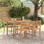 vidaXL Tuintafel 140x80x75 cm staal en massief acaciahout grijs