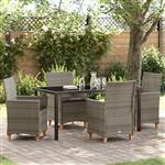 vidaXL 5-delige tuin eetset met kussens in grijze poly rattan