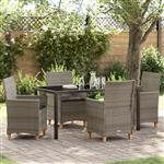 vidaXL 5-delige Tuin Eetset met Kussens Grijs Poly Rattan
