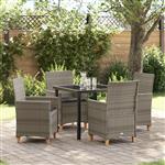 vidaXL 5-delige tuinset met kussens grijs poly rattan