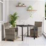 vidaXL 3-delige Tuin Dining Set met Kussens Grijs Poly Rattan