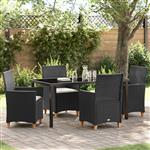 vidaXL 5-delige Tuin Eetset Met Kussens Zwart Poly Rattan