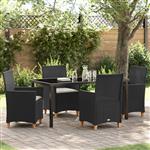 vidaXL 5-delige Tuin Eet Set met Kussens Zwart Poly Rattan