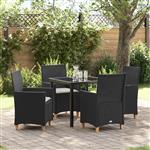 vidaXL 5-delige tuinset met kussens zwart poly rattan