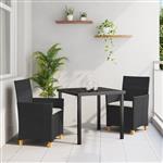 vidaXL 3-delige Tuin Eetset met Kussens Zwart Poly Rattan
