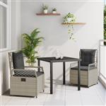 vidaXL 3-delige Tuinset Lichtgrijs Poly Rattan