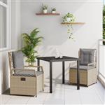 vidaXL 3-delige Tuin Eetset Beige Poly Rattan