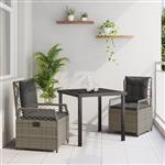 vidaXL 3-delige tuin eetset grijs poly rattan
