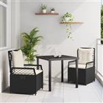 vidaXL 3-delige Tuin Eettafel Set - Zwart Poly Rattan