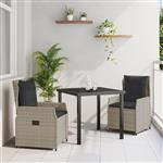 vidaXL 3-delige Tuinset Lichtgrijs Poly Rattan
