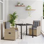 vidaXL 3-delige Tuinset Beige Poly Rattan