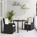 vidaXL 3-Delige Tuin Eetset Zwart Poly Rattan
