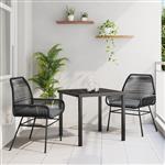 vidaXL 3-delige eetset voor in de tuin met kussens in zwart poly rattan