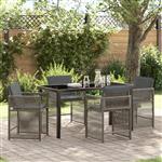 vidaXL 5-delige tuinset met kussens in grijs poly rattan