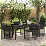 vidaXL 5-delige tuin eettafelset met kussens zwart poly rattan