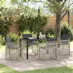 vidaXL 5-delige Tuinset met kussens poly rattan lichtgrijs