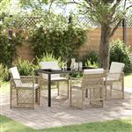 vidaXL 5-Persoons Tuinset met kussens poly rattan beige