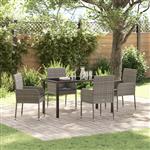 vidaXL Tuin Eetset met kussen 5 pcs Grijs Poly riet